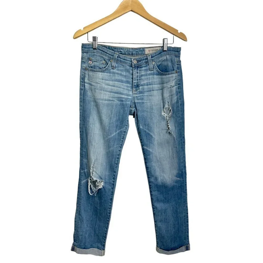 Adriano‎ Goldschmied Cigarette Roll-up Light Wash Distressed Jeans Size 27R